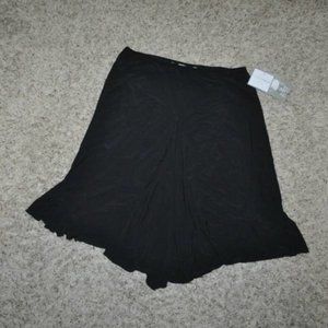 Womens Midi Skirt Black XL Petite Elastic Waist Lined Pleated Sag Harbor